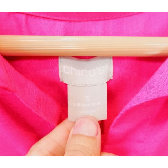 Chico's Womens Pink Linen Blend Satin Collared & Belted Long Tunic Blouse, 16/18 - Picture 12 of 13